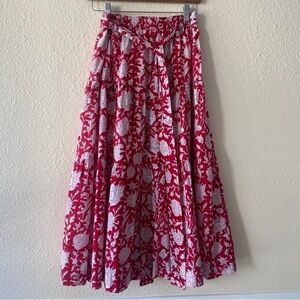 MILLE RESORT /  PAOLA BELTED MIDI SKIRT IN RED ZINNIA PRINT XS